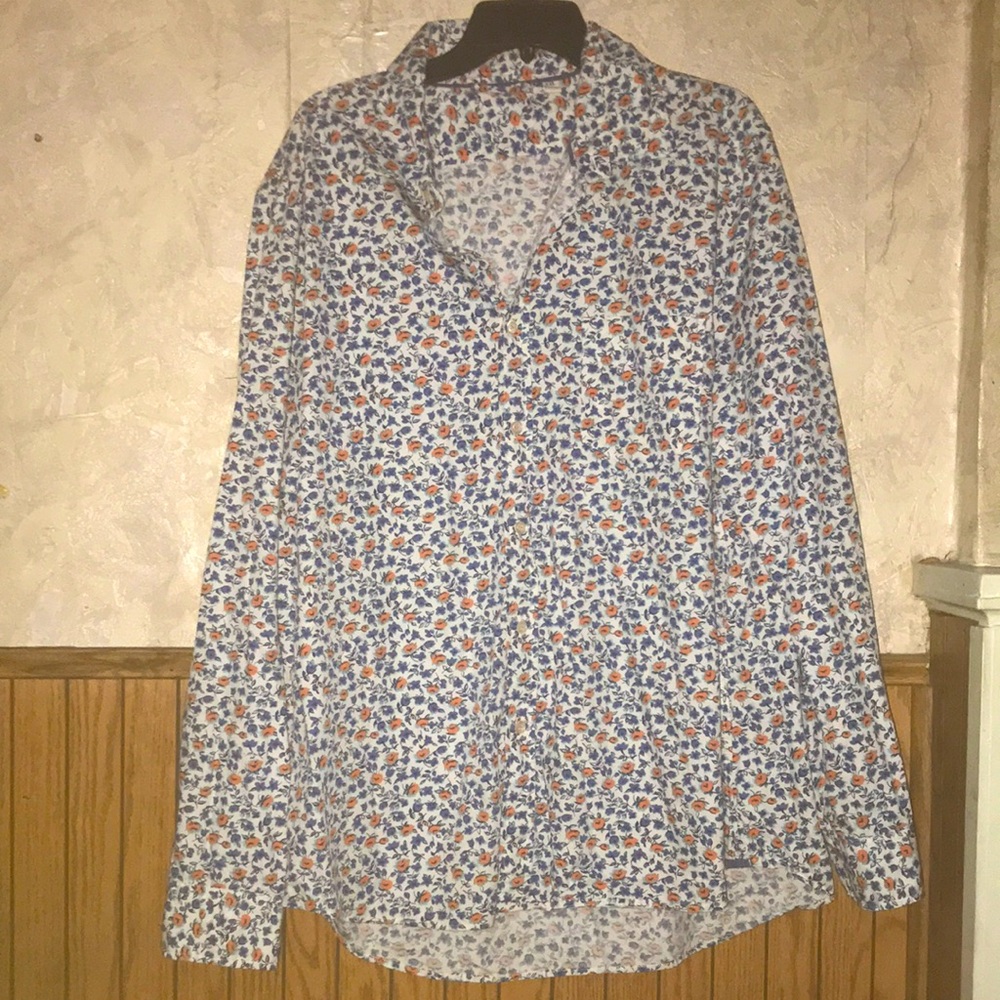 Blue,orange & white mens floral shirt (XXL)